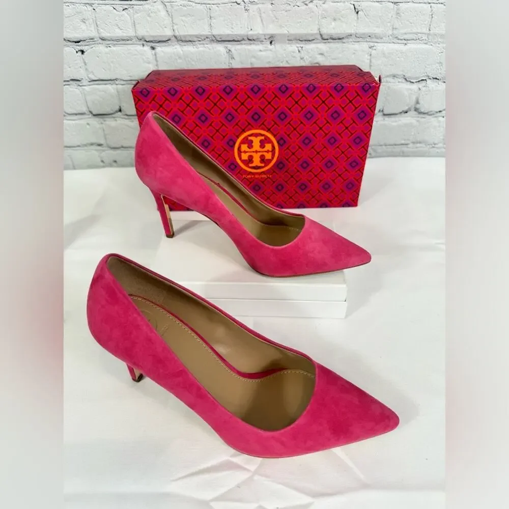 #TORY BURCH Elana 85mm Pump Kid Suede Pink Size 7.5